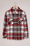 LC255462-3-S, LC255462-3-M, LC255462-3-L, LC255462-3-XL, LC255462-3-2XL, Red Geometric Plaid Print Pocketed Shirt
