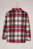 LC255462-3-S, LC255462-3-M, LC255462-3-L, LC255462-3-XL, LC255462-3-2XL, Red Geometric Plaid Print Pocketed Shirt