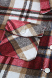 LC255462-3-S, LC255462-3-M, LC255462-3-L, LC255462-3-XL, LC255462-3-2XL, Red Geometric Plaid Print Pocketed Shirt