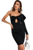 Black One Shoulder Bowknot Hollow Out Bodycon Midi Dress for Women LC2210035-2