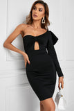 Black One Shoulder Bowknot Hollow Out Bodycon Midi Dress for Women LC2210035-2