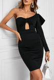 Black One Shoulder Bowknot Hollow Out Bodycon Midi Dress for Women LC2210035-2