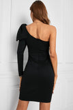 Black One Shoulder Bowknot Hollow Out Bodycon Midi Dress for Women LC2210035-2