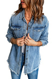 LC8511377-4-S, LC8511377-4-M, LC8511377-4-L, LC8511377-4-XL, LC8511377-4-2XL, Sky Blue Women’s Oversized Shacket Pocket Long Boyfriend Raw Hem Button Jacket