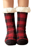 LC09463-3, Red Women's Winter Fuzzy Warm Slipper Socks Thick Christmas Sock
