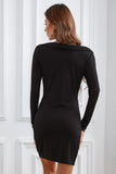 Black Plunging Neck Bodycon Long Sleeve Ladies Black Mini Dress LC227553-2