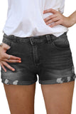 LC781470-2-S, LC781470-2-M, LC781470-2-L, LC781470-2-XL, Black Women's Denim Shorts Summer Mid Rise Distressed Jean Shorts