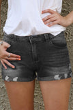 LC781470-2-S, LC781470-2-M, LC781470-2-L, LC781470-2-XL, Black Women's Denim Shorts Summer Mid Rise Distressed Jean Shorts