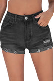 LC781470-2-S, LC781470-2-M, LC781470-2-L, LC781470-2-XL, Black Women's Denim Shorts Summer Mid Rise Distressed Jean Shorts