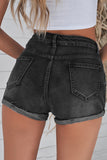 LC781470-2-S, LC781470-2-M, LC781470-2-L, LC781470-2-XL, Black Women's Denim Shorts Summer Mid Rise Distressed Jean Shorts