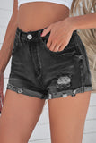 LC781470-2-S, LC781470-2-M, LC781470-2-L, LC781470-2-XL, Black Women's Denim Shorts Summer Mid Rise Distressed Jean Shorts