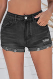 LC781470-2-S, LC781470-2-M, LC781470-2-L, LC781470-2-XL, Black Women's Denim Shorts Summer Mid Rise Distressed Jean Shorts