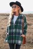 LC8511482-9-S, LC8511482-9-M, LC8511482-9-L, LC8511482-9-XL, LC8511482-9-2XL, Green Women's Flannel Plaid Jacket Long Sleeve Buttoned Shirts Coats Shacket