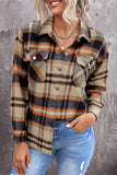 LC255462-14-S, LC255462-14-M, LC255462-14-L, LC255462-14-XL, LC255462-14-2XL, Orange Geometric Plaid Print Pocketed Shirt
