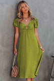 Green Puff Sleeve Midi Dress Ring Front Flowy Dress for Women LC618573-9
