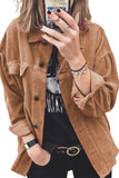 Womens Corduroy Long Sleeve Shirts Button-up Shacket Coat