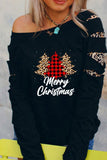Black Merry Christmas Tree T Shirt Leopard Sweatshirt for Women LC25311255-2