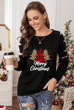 Black Merry Christmas Tree T Shirt Leopard Sweatshirt for Women LC25311255-2