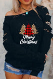 Black Merry Christmas Tree T Shirt Leopard Sweatshirt for Women LC25311255-2