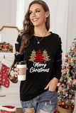 Black Merry Christmas Tree T Shirt Leopard Sweatshirt for Women LC25311255-2