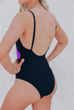 Purple Colorblock Mesh Backless One Piece Bathing Suit LC442720-8