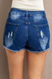 LC78193-5-S, LC78193-5-M, LC78193-5-L, LC78193-5-XL, LC78193-5-2XL, Blue Denim Shorts for Women Ripped Short Jeans Lace Splicing Distressed Denim Shorts