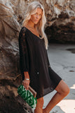 Black White T Shirt Dress V Neck Lace Shoulder Beach Dress LC421346-2