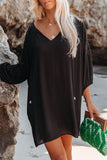 Black White T Shirt Dress V Neck Lace Shoulder Beach Dress LC421346-2