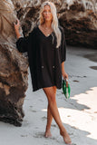 Black White T Shirt Dress V Neck Lace Shoulder Beach Dress LC421346-2