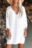 Robe t-shirt blanche à col en V Robe de plage en dentelle à épaules dénudées