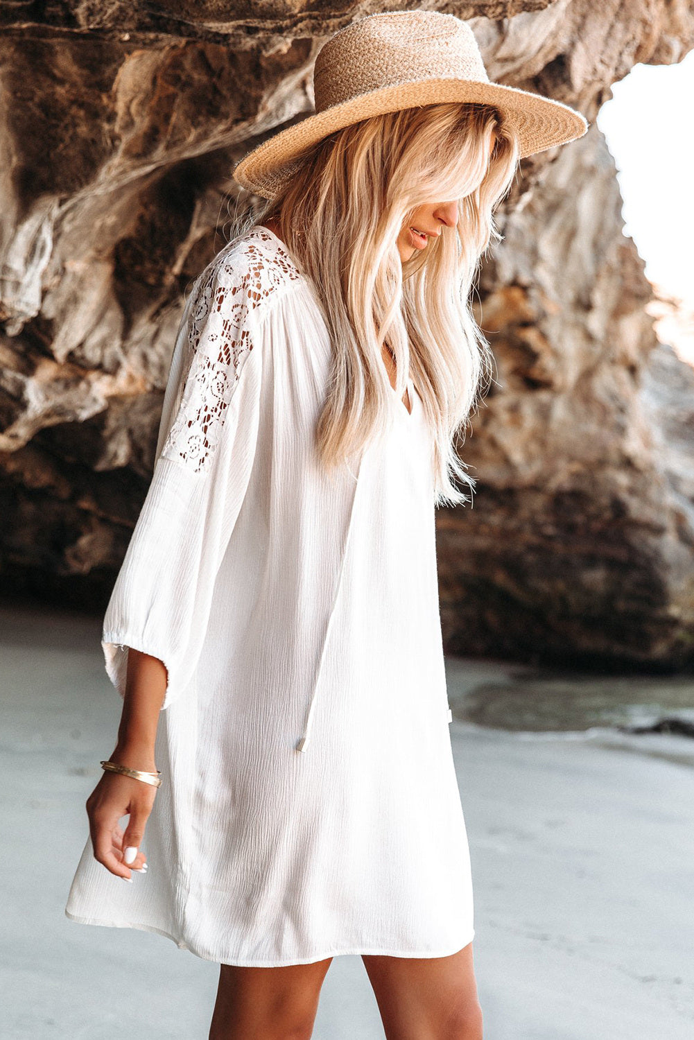 Women's Summer T Shirt Dress V Neck Lace Shoulder Loose Beach Mini Dre PinkQueenShop Women's Summer T Shirt Dress V Neck Lace Shoulder Loose Beach Mini Dre PinkQueenShop