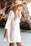 White White T Shirt Dress V Neck Lace Shoulder Beach Dress LC421346-1