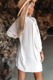 White White T Shirt Dress V Neck Lace Shoulder Beach Dress LC421346-1