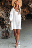 White White T Shirt Dress V Neck Lace Shoulder Beach Dress LC421346-1