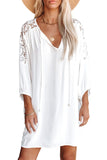 White White T Shirt Dress V Neck Lace Shoulder Beach Dress LC421346-1