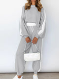 LC622153-11-S, LC622153-11-M, LC622153-11-L, LC622153-11-XL, Grey Women's Two Piece Outfits Striped Sweatshirt Jogger Pants Tracksuit