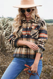 LC255462-14-S, LC255462-14-M, LC255462-14-L, LC255462-14-XL, LC255462-14-2XL, Orange Geometric Plaid Print Pocketed Shirt