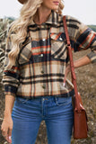 LC255462-14-S, LC255462-14-M, LC255462-14-L, LC255462-14-XL, LC255462-14-2XL, Orange Geometric Plaid Print Pocketed Shirt