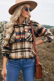 LC255462-14-S, LC255462-14-M, LC255462-14-L, LC255462-14-XL, LC255462-14-2XL, Orange Geometric Plaid Print Pocketed Shirt