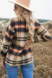 LC255462-14-S, LC255462-14-M, LC255462-14-L, LC255462-14-XL, LC255462-14-2XL, Orange Geometric Plaid Print Pocketed Shirt