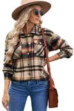 LC255462-14-S, LC255462-14-M, LC255462-14-L, LC255462-14-XL, LC255462-14-2XL, Orange Geometric Plaid Print Pocketed Shirt