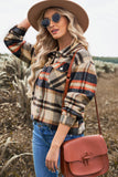 LC255462-14-S, LC255462-14-M, LC255462-14-L, LC255462-14-XL, LC255462-14-2XL, Orange Geometric Plaid Print Pocketed Shirt