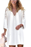 White White T Shirt Dress V Neck Lace Shoulder Beach Dress LC421346-1