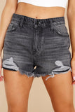 Black Womens Casual Jeans Distressed Frayed Denim Shorts LC783905-2
