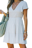 White White Ruffle Dress Smocked Flowy Mini Dress for Women LC2210934-1