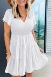 White White Ruffle Dress Smocked Flowy Mini Dress for Women LC2210934-1