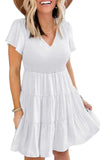 White White Ruffle Dress Smocked Flowy Mini Dress for Women LC2210934-1