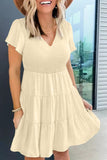 Beige White Ruffle Dress Smocked Flowy Mini Dress for Women LC2210934-15