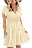 Beige White Ruffle Dress Smocked Flowy Mini Dress for Women LC2210934-15