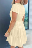 Beige White Ruffle Dress Smocked Flowy Mini Dress for Women LC2210934-15